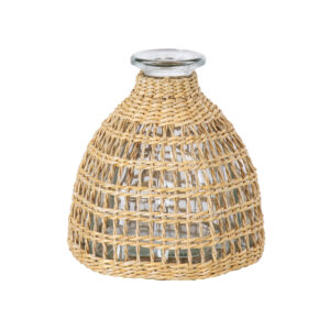GloboStar® MANDY 35632 Διακοσμητικό Βάζο Γυάλινο Διάφανο με Μπαμπού Φ10.5 x Υ11cm