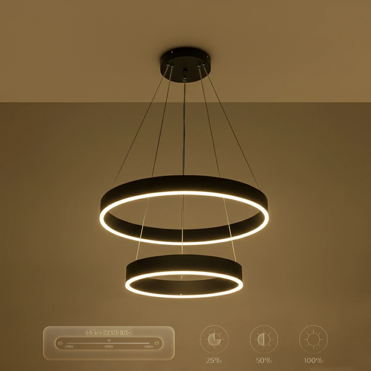 kelvo® VENOM KLV-101-0196-V2 Κρεμαστό Φωτιστικό Οροφής LED 75W 7500lm 120° AC 220-240V IP20 Ρυθμιζόμενο Λευκό CCT με Χειριστήριο από 2700K έως 6000K Dimmable - Lumileds SMD Chip - Μαύρο Ματ - Μ60 x Π60 x Υ40cm - 3 Χρόνια Εγγύηση - Image 13