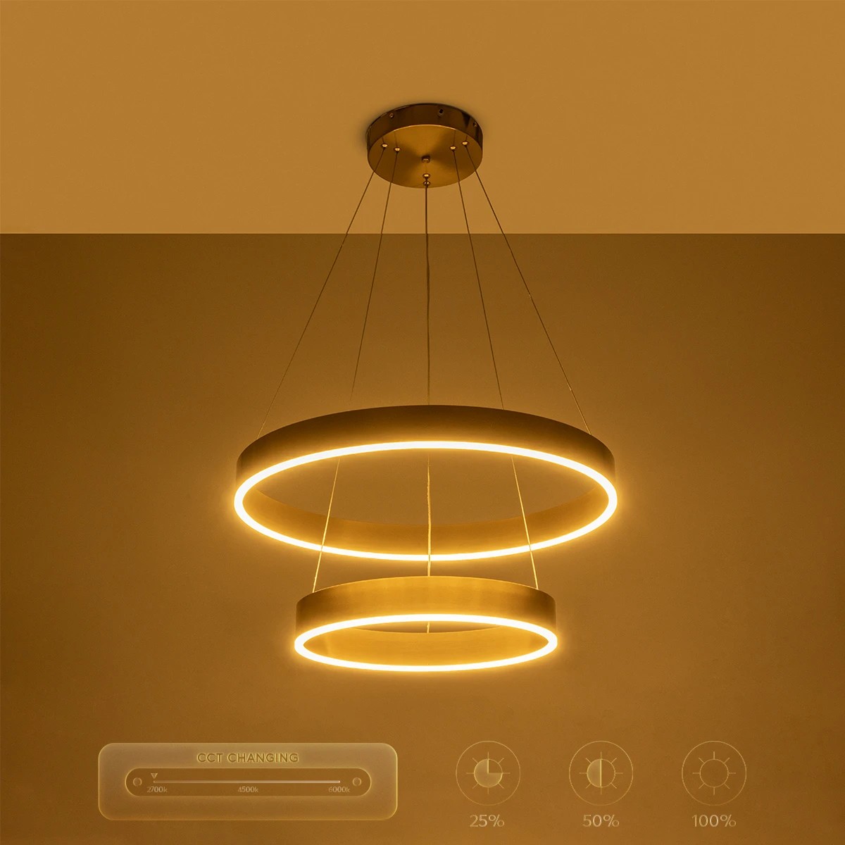 kelvo® VENOM KLV-101-0198-V2 Κρεμαστό Φωτιστικό Οροφής LED 75W 7500lm 120° AC 220-240V IP20 Ρυθμιζόμενο Λευκό CCT με Χειριστήριο από 2700K έως 6000K Dimmable - Lumileds SMD Chip - Χρυσό Πλατίνα - Μ60 x Π60 x Υ40cm - 3 Χρόνια Εγγύηση - Image 12