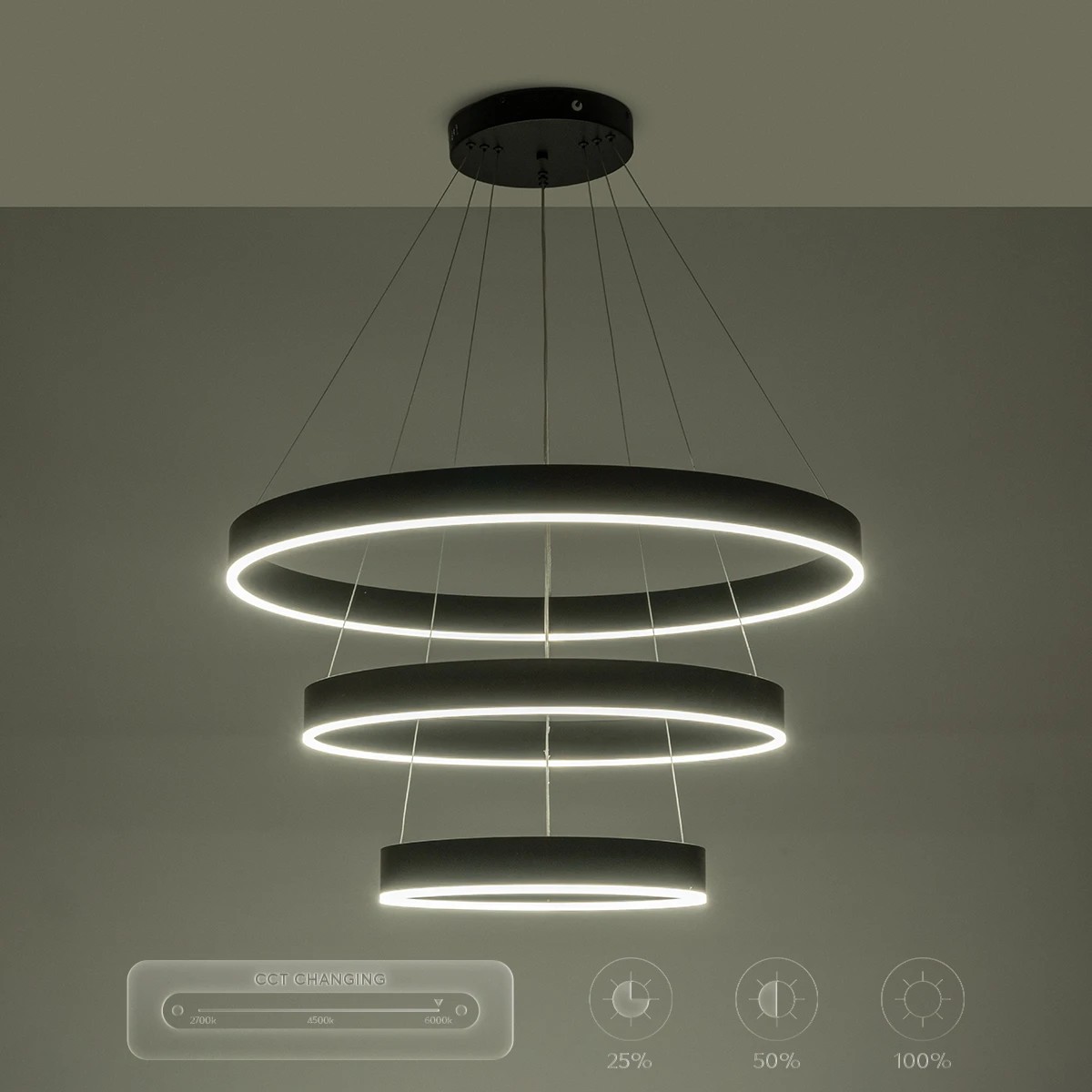 kelvo® VENOM KLV-101-0199-V2 Κρεμαστό Φωτιστικό Οροφής LED 120W 12000lm 120° AC 220-240V IP20 Ρυθμιζόμενο Λευκό CCT με Χειριστήριο από 2700K έως 6000K Dimmable - Lumileds SMD Chip - Μαύρο Ματ - Μ80 x Π80 x Υ80cm - 3 Χρόνια Εγγύηση - Image 14