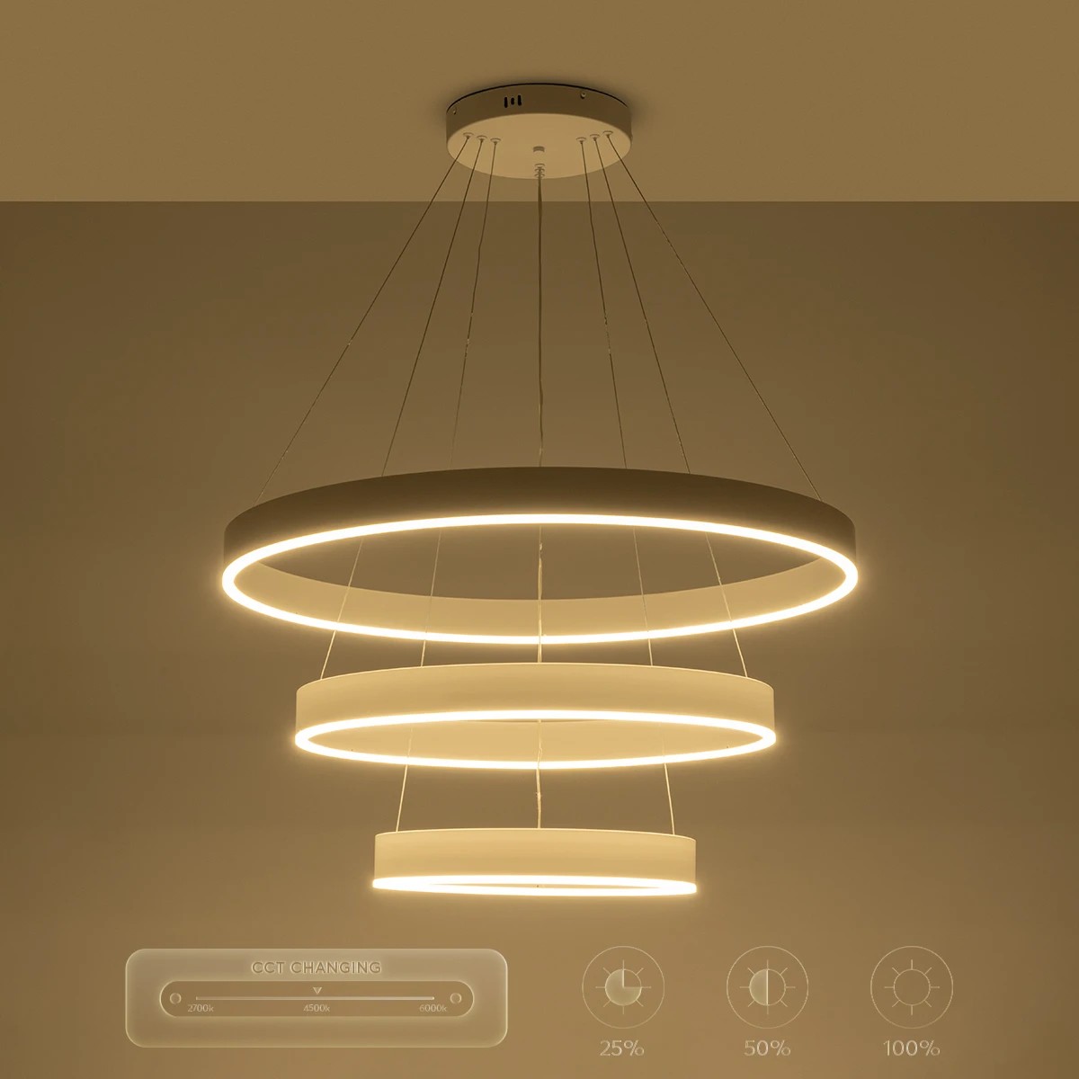 kelvo® VENOM KLV-101-0200-V2 Κρεμαστό Φωτιστικό Οροφής LED 120W 12000lm 120° AC 220-240V IP20 Ρυθμιζόμενο Λευκό CCT με Χειριστήριο από 2700K έως 6000K Dimmable - Lumileds SMD Chip - Λευκό Ματ - Μ80 x Π80 x Υ80cm - 3 Χρόνια Εγγύηση - Image 13