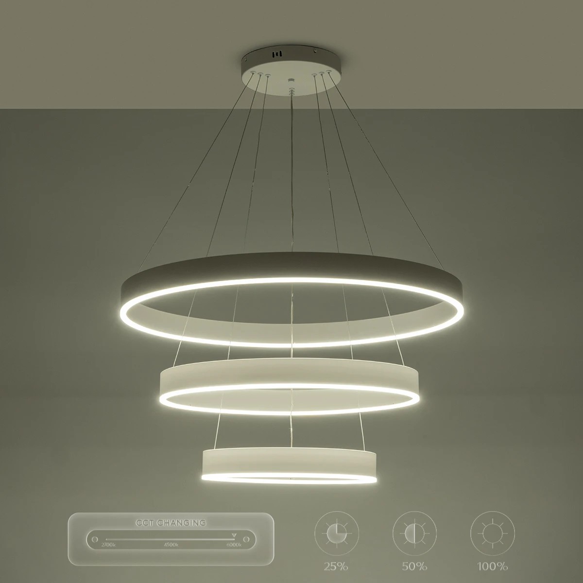 kelvo® VENOM KLV-101-0200-V2 Κρεμαστό Φωτιστικό Οροφής LED 120W 12000lm 120° AC 220-240V IP20 Ρυθμιζόμενο Λευκό CCT με Χειριστήριο από 2700K έως 6000K Dimmable - Lumileds SMD Chip - Λευκό Ματ - Μ80 x Π80 x Υ80cm - 3 Χρόνια Εγγύηση - Image 14