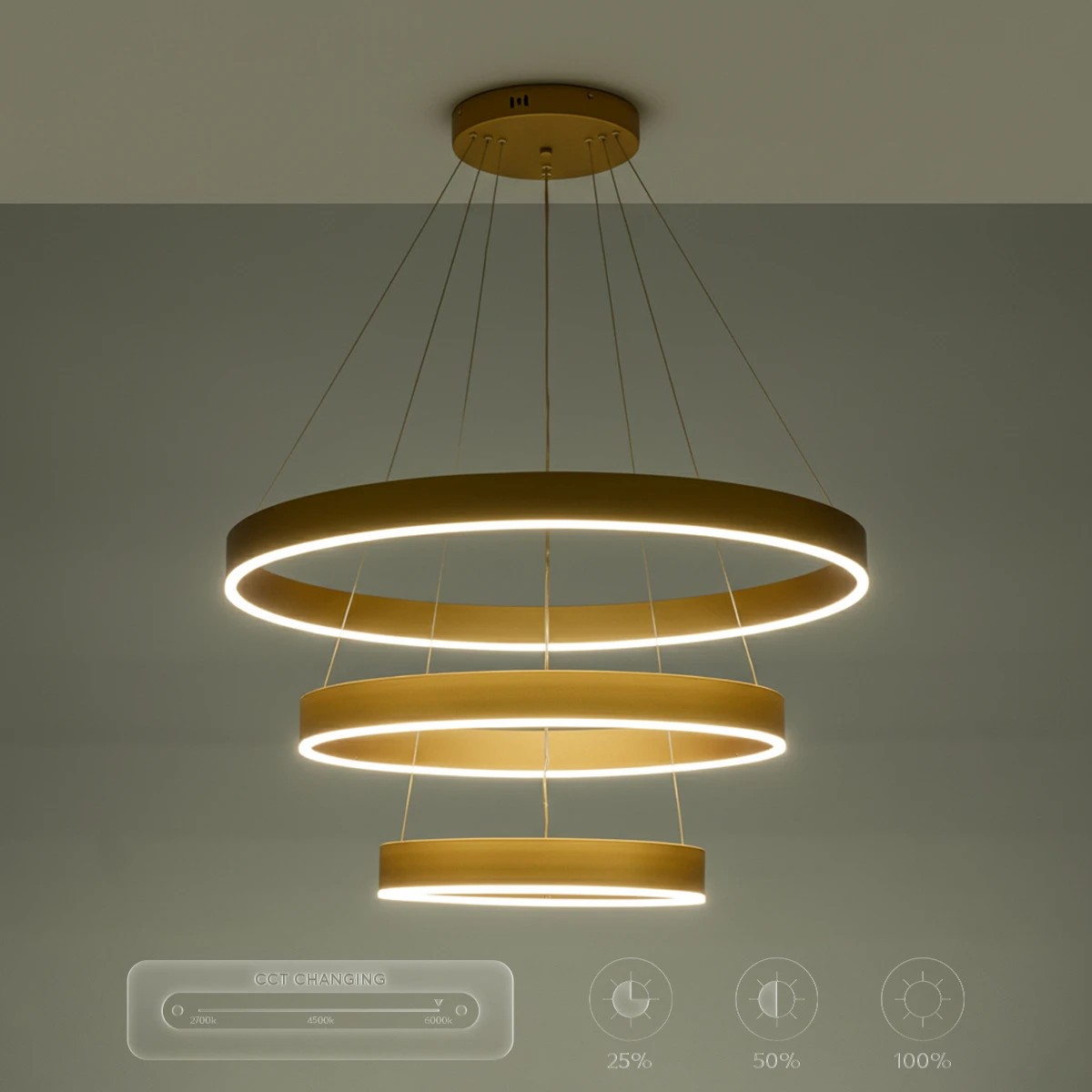 kelvo® VENOM KLV-101-0201-V2 Κρεμαστό Φωτιστικό Οροφής LED 120W 12000lm 120° AC 220-240V IP20 Ρυθμιζόμενο Λευκό CCT με Χειριστήριο από 2700K έως 6000K Dimmable - Lumileds SMD Chip - Χρυσό Πλατίνα - Μ80 x Π80 x Υ80cm - 3 Χρόνια Εγγύηση - Image 14