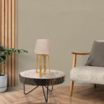 GloboStar® SQUID 01265 Μοντέρνο Επιτραπέζιο Φωτιστικό Πορτατίφ Μονόφωτο 1 x E27 Ξύλινο με Μπεζ Καπέλο Φ30 x Υ63cm - Image 13