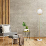 GloboStar® VERSAILLES 01543 Μοντέρνο Επιδαπέδιο Φωτιστικό Μονόφωτο 1 x E27 IP20 Χρυσό Αλουμίνιο , Λευκό Γυαλί με Γκρι Μάρμαρο - Μ35 x Π35 x Υ170cm - Image 7