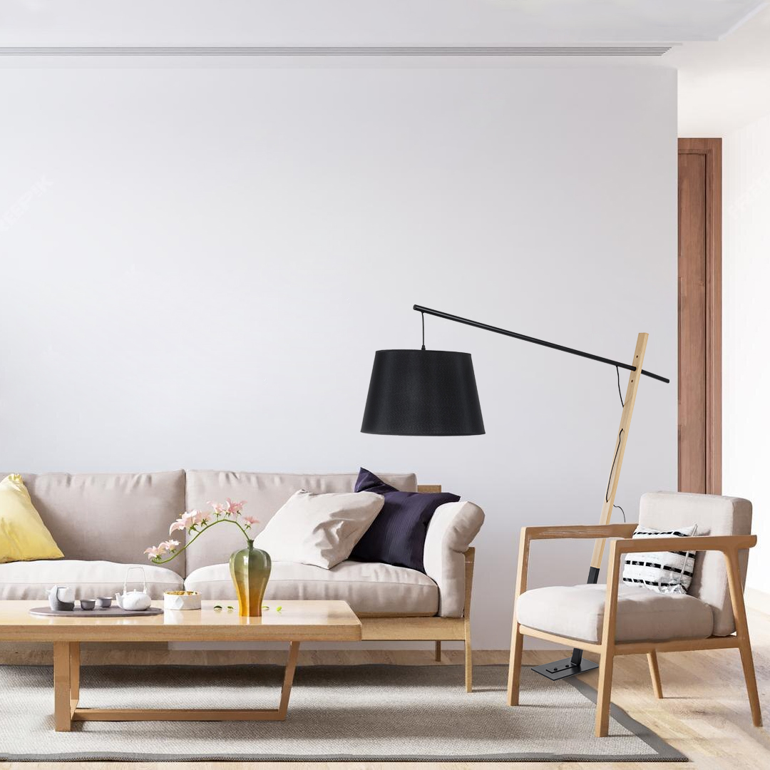 GloboStar® KELSIE 02029 Μοντέρνο Επιδαπέδιο Φωτιστικό Μονόφωτο 1 x E27 IP20 Μαύρο Μέταλλο, Μαύρο Ύφασμα με Μπεζ Ξύλο - Μ40 x Π125 x Υ140cm - Image 11