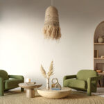 GloboStar® PORTOFERRAIO 02170 Boho Κρεμαστό Φωτιστικό Πλέγμα Μονόφωτο 1 x E27 IP20 Μπεζ Ράφια - Μ30 x Π30 x Υ70cm - Image 10