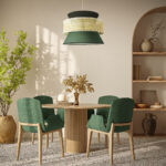 GloboStar® SAIGE 01916 Boho Κρεμαστό Φωτιστικό Πλέγμα Μονόφωτο 1 x E27 IP20 Μπεζ Ξύλο με Μαύρο & Πράσινο Ύφασμα - Μ50 x Π50 x Υ36cm - Image 10