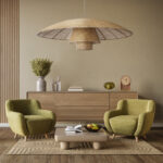 GloboStar® ZORA 02140 Boho Κρεμαστό Φωτιστικό Καμπάνα Μονόφωτο 1 x E27 IP20 Μπεζ Ύφασμα - Μ120 x Π120 x Υ40cm - Image 10