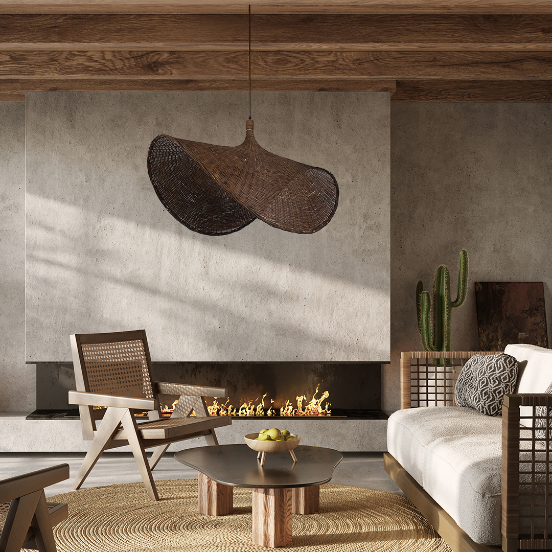 GloboStar® CUBA 01770 Boho Κρεμαστό Φωτιστικό Ανάρτηση Μονόφωτο 1 x E27 IP20 Καφέ Ξύλο - Μ100 x Π100 x Y55cm - Image 12