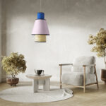 GloboStar® SAIGE 01921 Boho Κρεμαστό Φωτιστικό Πλέγμα Μονόφωτο 1 x E27 IP20 Μπεζ Ξύλο με Μπλε & Ροζ Ύφασμα - Μ30 x Π30 x Υ48cm - Image 10