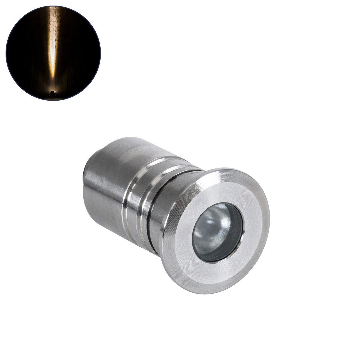 GLOBOSTAR® UNDERWATERDANI 90410 Υποβρύχιο Χωνευτό Σποτ για Σιντριβάνια/Πισίνες LED 1W 90lm 5° DC 24V Αδιάβροχο IP68 Θερμό Λευκό 2700K Dimmable - Bridgelux SMD Chip - Ανοξείδωτο Ατσάλι SS304 - Μ3 x Π3 x Υ5cm / Q2.5cm - 3 Χρόνια Εγγύηση