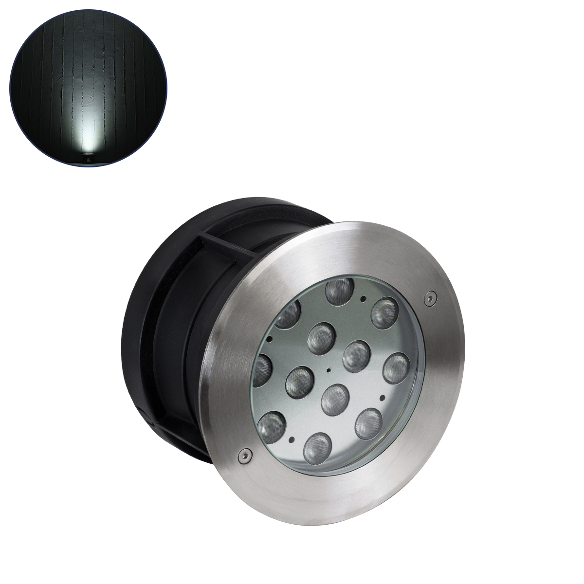 GLOBOSTAR® UNDERWATERTUNI 90421 Υποβρύχιο Χωνευτό Σποτ για Σιντριβάνια/Πισίνες LED 12W 1200lm 30° DC 24V Αδιάβροχο IP68 Ψυχρό Λευκό 6000K Dimmable - Bridgelux SMD Chip - Ανοξείδωτο Ατσάλι SS304 - Μ18 X Π18 x Υ11cm / Q17.5 - 3 Χρόνια Εγγύηση