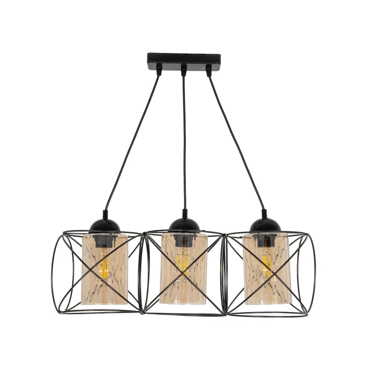 GLOBOSTAR® GLINDER 201-0141 Vintage Κρεμαστό Φωτιστικό Οροφής με Ντουί 3 x E27 AC 220-240V IP20 - Μαύρο & Μελί - Μ53 x Π25 x Υ23cm - Image 2