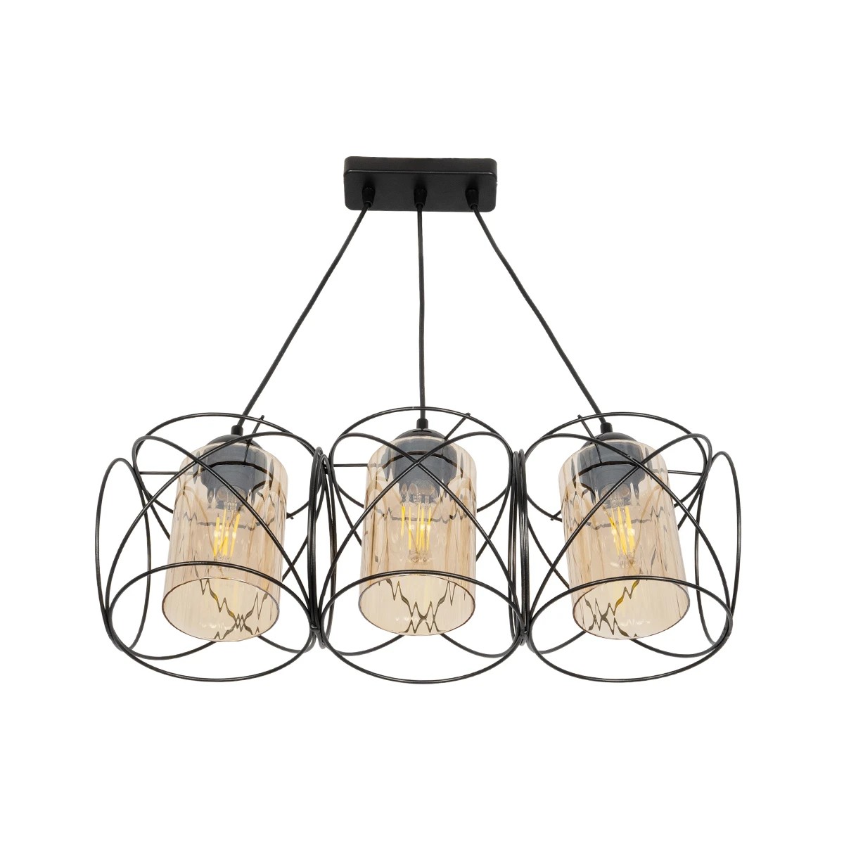 GLOBOSTAR® GLINDER 201-0141 Vintage Κρεμαστό Φωτιστικό Οροφής με Ντουί 3 x E27 AC 220-240V IP20 - Μαύρο & Μελί - Μ53 x Π25 x Υ23cm - Image 3