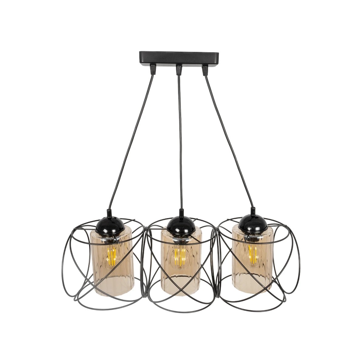 GLOBOSTAR® GLINDER 201-0141 Vintage Κρεμαστό Φωτιστικό Οροφής με Ντουί 3 x E27 AC 220-240V IP20 - Μαύρο & Μελί - Μ53 x Π25 x Υ23cm - Image 4