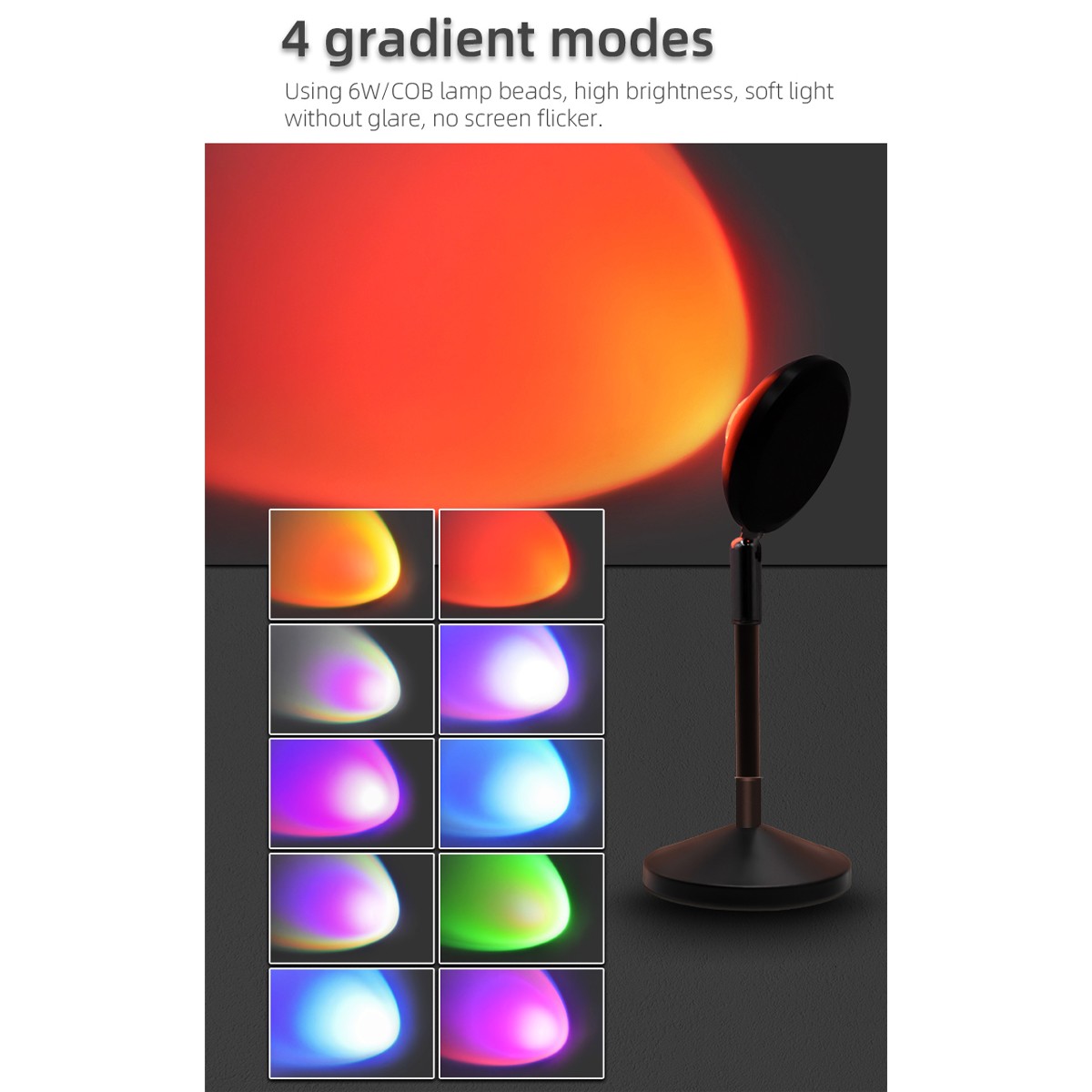 GLOBOSTAR® SUNSET GLB-106-0022 Επιτραπέζιο Φωτιστικό Πορτατίφ Προτζέκτορας Sunset με RF Ασύρματο Χειριστήριο & Λειτουργία μέσω WiFi APP LED 6W 360lm 60° AC 220-240V IP20 Πολύχρωμο RGB Dimmable - Sanan SMD Chip - Μαύρο - Μ10 x Π10 x Υ27cm - 2 Χρόνια Εγγύηση - Image 2
