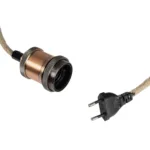 GLOBOSTAR® WHIP 77662 Μοντέρνο DIY Φωτιστικό με Υφασμάτινο Καλώδιο, Ντουί 1 x E27, Διακόπτη On/Off & Πρίζα AC 220-240V IP20 - Μπεζ & Χάλκινο - Μ150 x Π4 x Υ4cm