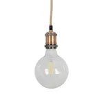 GLOBOSTAR® WHIP 77662 Μοντέρνο DIY Φωτιστικό με Υφασμάτινο Καλώδιο, Ντουί 1 x E27, Διακόπτη On/Off & Πρίζα AC 220-240V IP20 - Μπεζ & Χάλκινο - Μ150 x Π4 x Υ4cm - Image 3