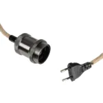 GLOBOSTAR® WHIP 77663 Μοντέρνο DIY Φωτιστικό με Υφασμάτινο Καλώδιο, Ντουί 1 x E27, Διακόπτη On/Off & Πρίζα AC 220-240V IP20 - Μπεζ & Μαύρο Νίκελ - Μ150 x Π4 x Υ4cm